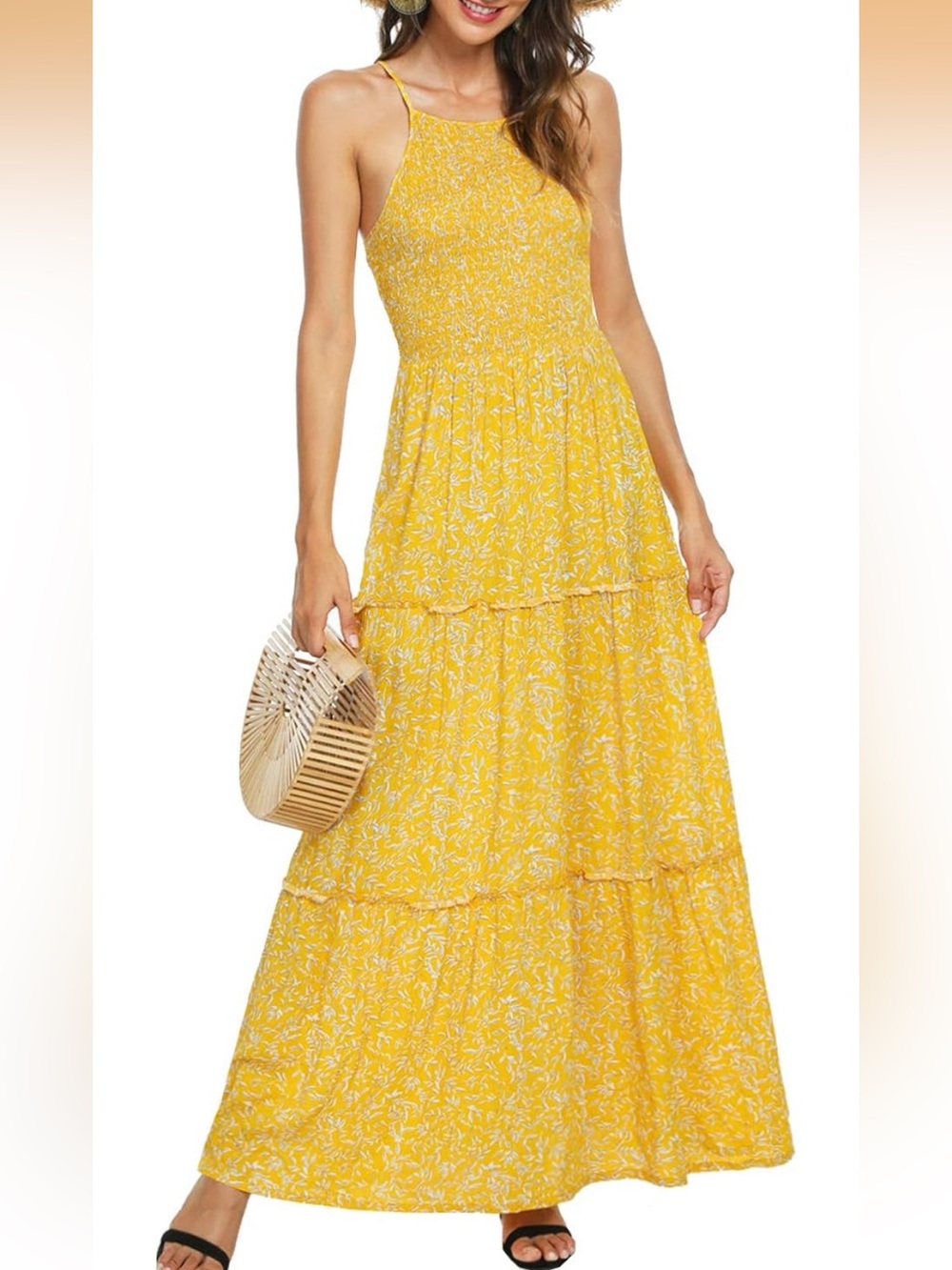 Sunshine Floral Halter Maxi Dress - Yellow